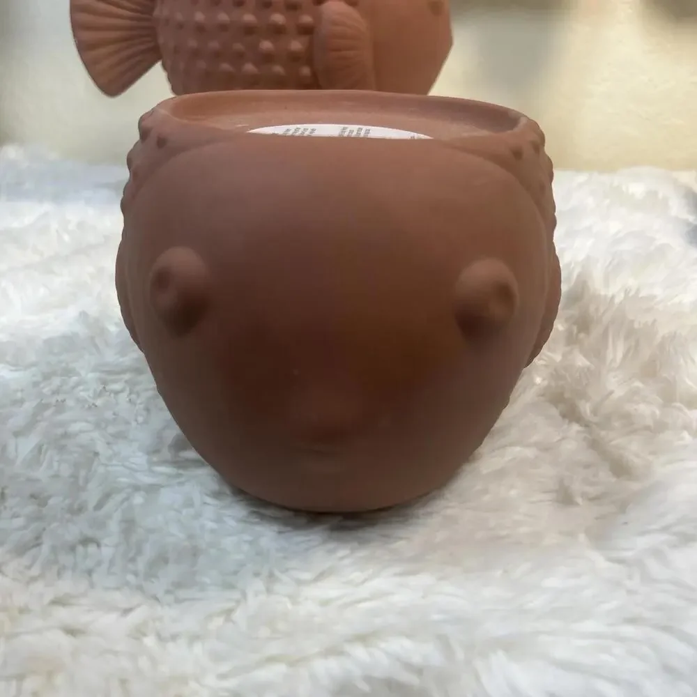 Bath & Body Works Terra Cotta PUFFER FISH 3-Wick Holders (2)